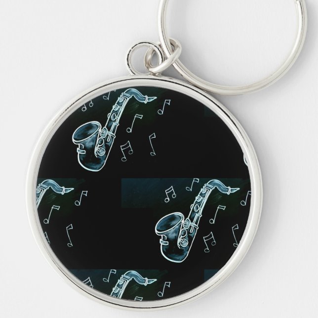 Saxophone And Music Notes Keychain (Front)