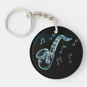 Saxophone And Music Notes Keychain