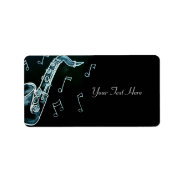 Saxophone And Music Notes Label at Zazzle