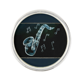 Saxophone And Music Notes Lapel Pin