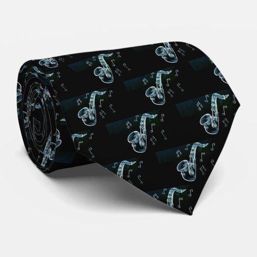 Saxophone And Music Notes Neck Tie