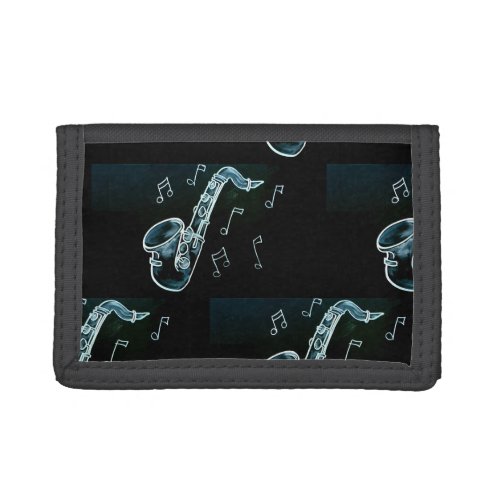 Saxophone And Music Notes Trifold Wallet