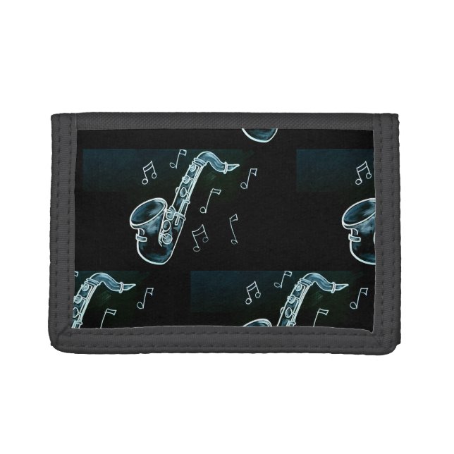 Saxophone And Music Notes Trifold Wallet (Front)