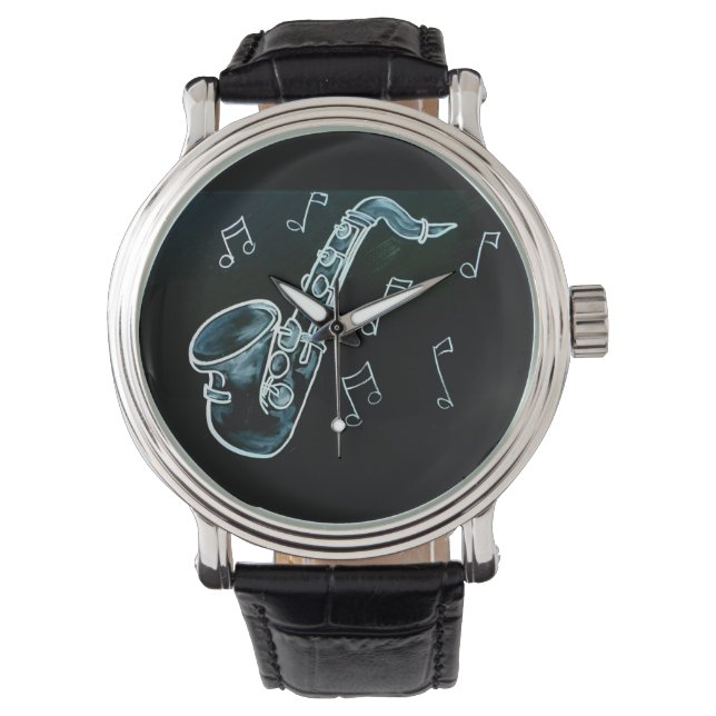 Saxophone And Music Notes Watch (Front)