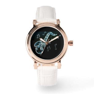 Saxophone And Music Notes Watch