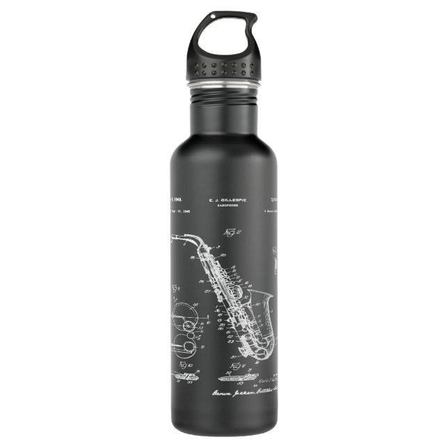 Saxophone Blueprint Graphics Stainless Steel Water Bottle (Front)