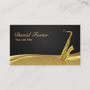 Saxophone Brass Instrument Elegant Gold Damask Business Card by CardHunter at Zazzle