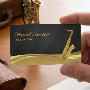 Saxophone Brass Instrument Elegant Gold Damask Business Card