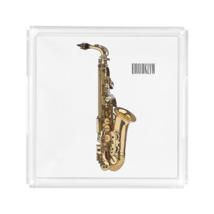 Saxophone cartoon illustration acrylic tray