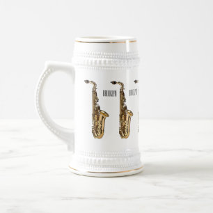 Saxophone cartoon illustration beer stein