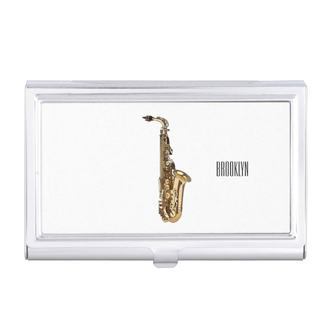 Saxophone cartoon illustration business card case (Front)