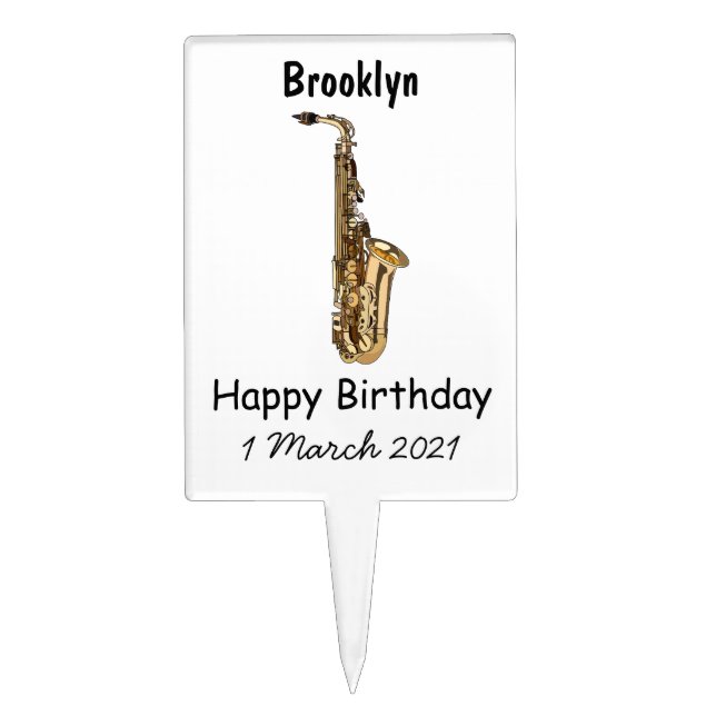 Saxophone cartoon illustration cake topper (Front)