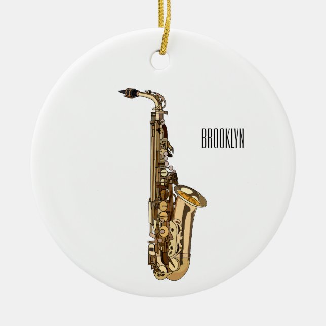 Saxophone cartoon illustration ceramic ornament (Front)