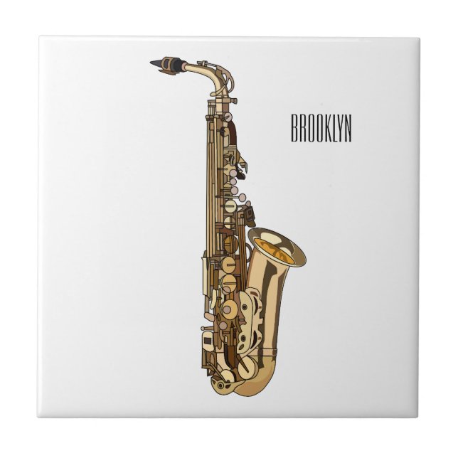 Saxophone cartoon illustration ceramic tile (Front)