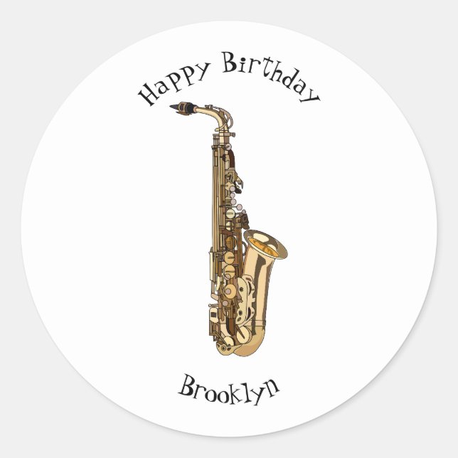 Saxophone cartoon illustration classic round sticker (Front)