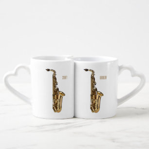 Saxophone cartoon illustration coffee mug set