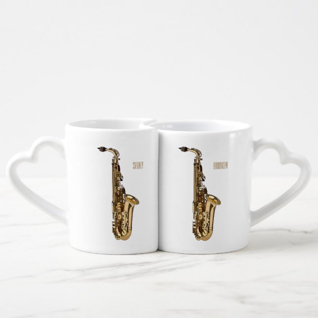 Saxophone cartoon illustration coffee mug set (Back Nesting)