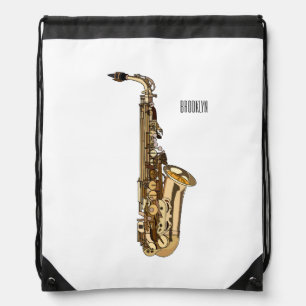 Saxophone cartoon illustration drawstring bag