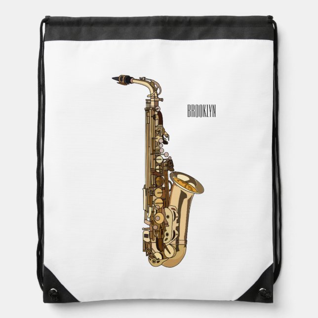 Saxophone cartoon illustration drawstring bag (Front)