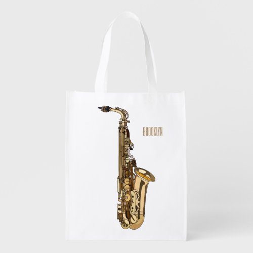 Saxophone cartoon illustration grocery bag