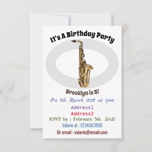 Saxophone cartoon illustration invitation