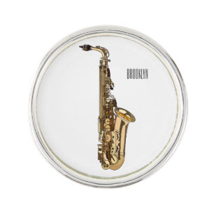 Saxophone cartoon illustration lapel pin