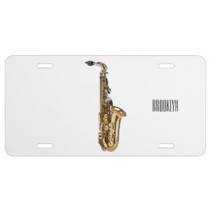 Saxophone cartoon illustration license plate