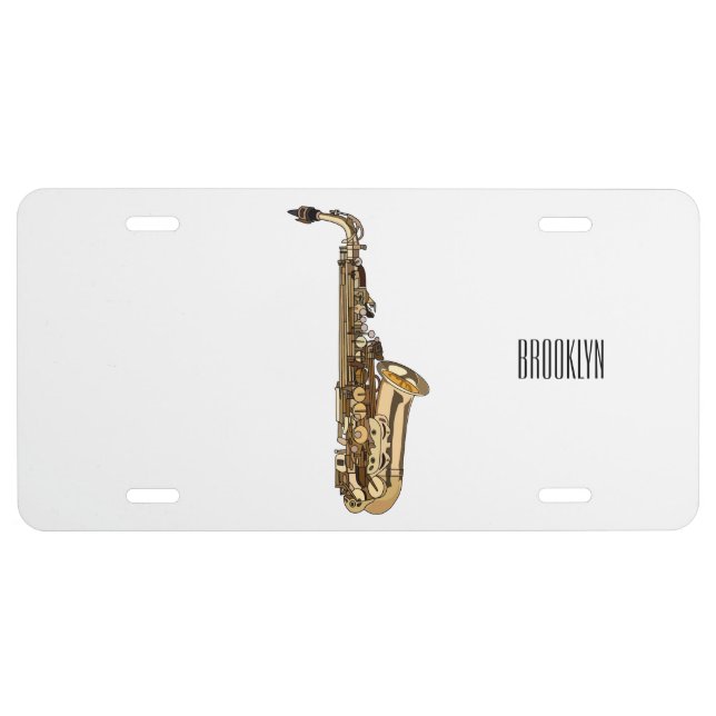 Saxophone cartoon illustration license plate (Front)