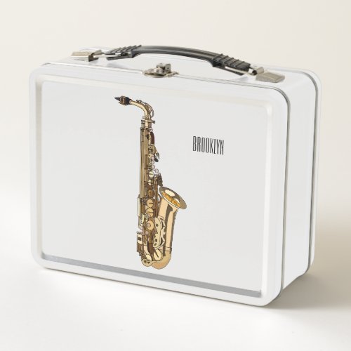 Saxophone cartoon illustration metal lunch box