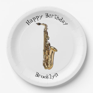 Saxophone cartoon illustration paper plates