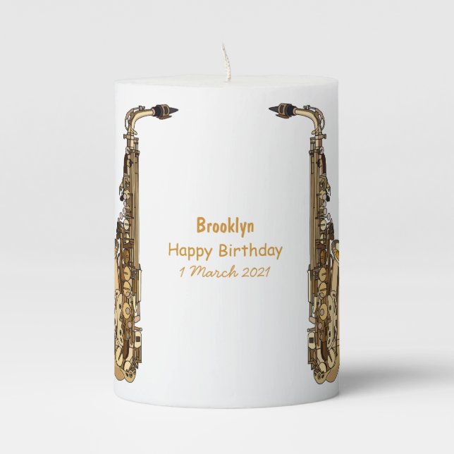 Saxophone cartoon illustration pillar candle (Front)