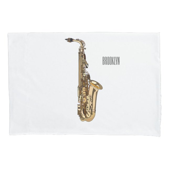 Saxophone cartoon illustration pillow case (Front)