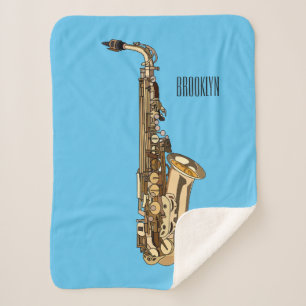 Saxophone cartoon illustration sherpa blanket