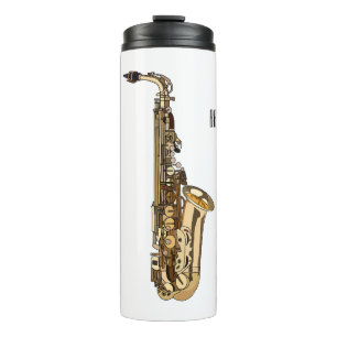 Saxophone cartoon illustration thermal tumbler