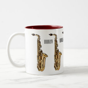 Saxophone cartoon illustration Two-Tone coffee mug