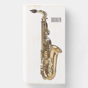 Saxophone cartoon illustration wooden box sign
