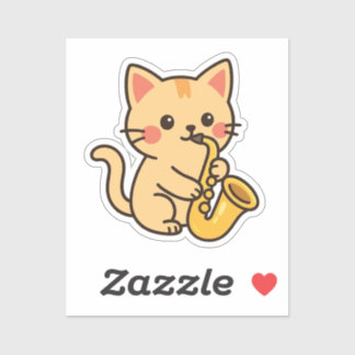 Saxophone Cat Illustration Sticker