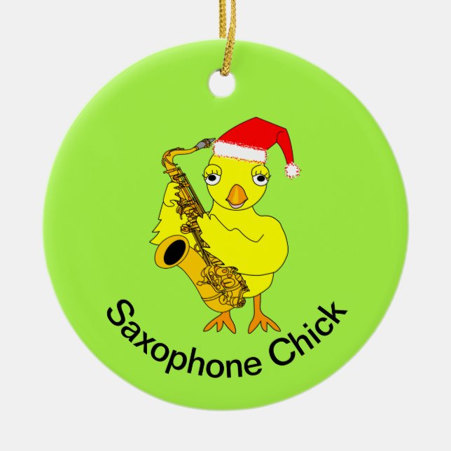 Saxophone Chick Ceramic Ornament (Front)