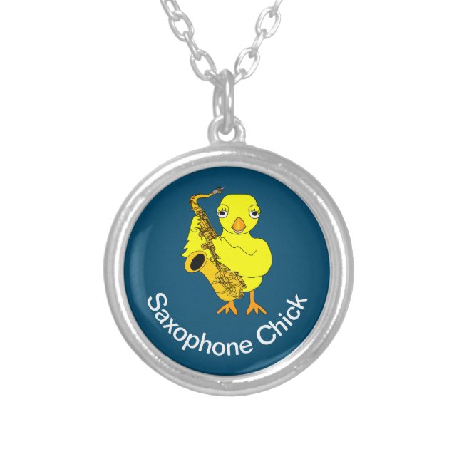 Saxophone Chick Silver Plated Necklace (Front)