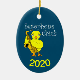 Saxophone Chick Text Ceramic Ornament
