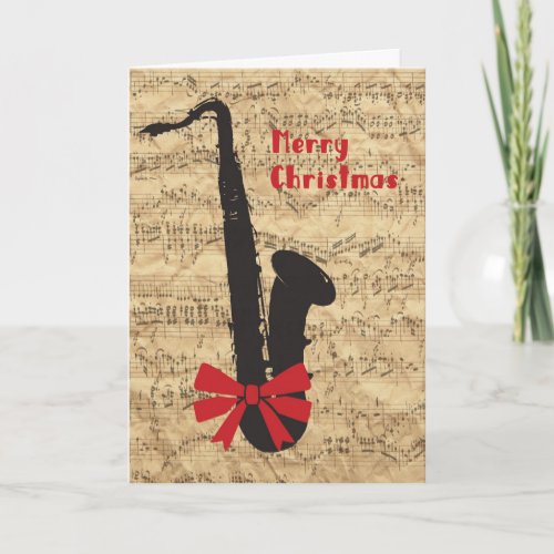 Saxophone Christmas Card with Sheet of Music