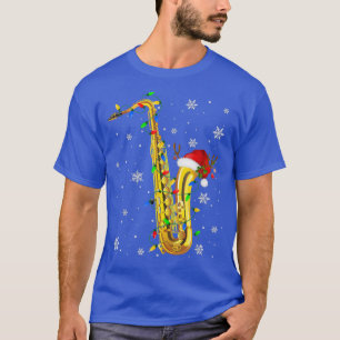 Saxophone Christmas Funny Music Lover Xmas Lights T-Shirt