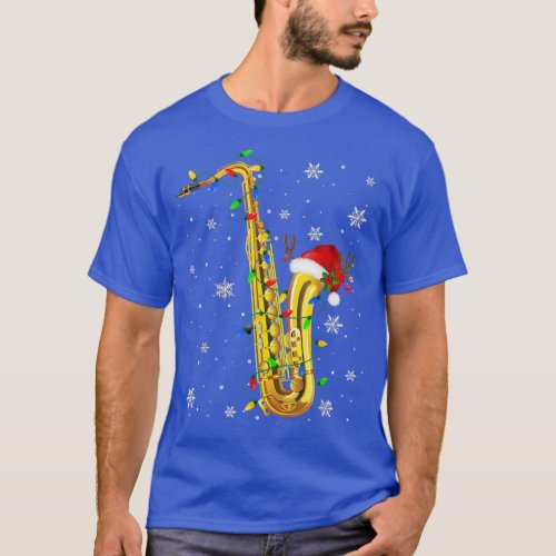 Saxophone Christmas Funny Music Lover Xmas Lights  T_Shirt
