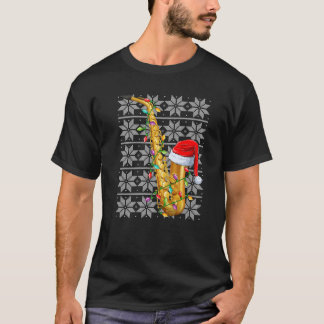 Saxophone Christmas Lights Santa Hat Saxophone Ugl T-Shirt