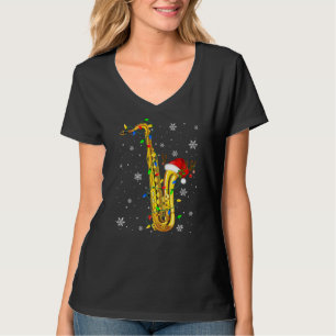 Saxophone Christmas  Music  Xmas Lights Santa T-Shirt