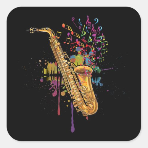 Saxophone Colorful Music Notes For Saxophonist Square Sticker