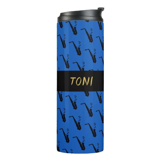 Saxophone Cool Blue Music Thermal Tumbler (Rotated Left)