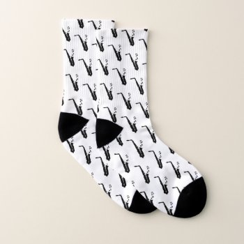 Saxophone Cool White Music Socks by FunMusicGifts at Zazzle