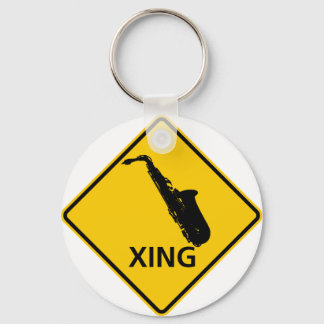 Saxophone Crossing Highway Sign Keychain