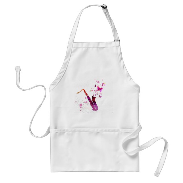 Saxophone cute music and butterflies adult apron (Front)